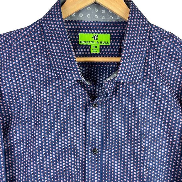 NEW BRISTOL & BULL 2XL FLIP CUFF COTTON SPREAD COLLAR BUTTON Up DRESS SHIRT - Picture 1 of 9
